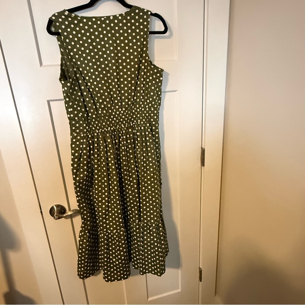 J. Jill Olive Polka Dot Midi Dress Petite - Picture 3 of 5